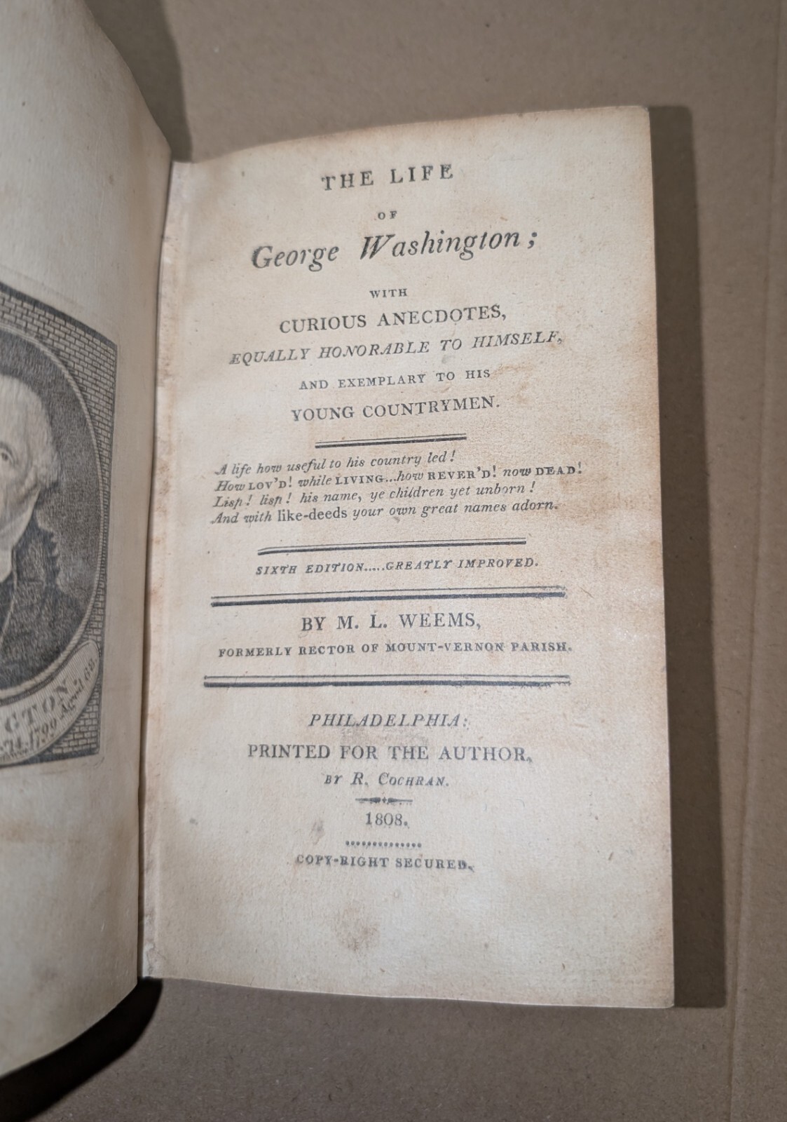 LIFE OF GEORGE WASHINGTON M L Weems 1808 6th Ed HC free S/H