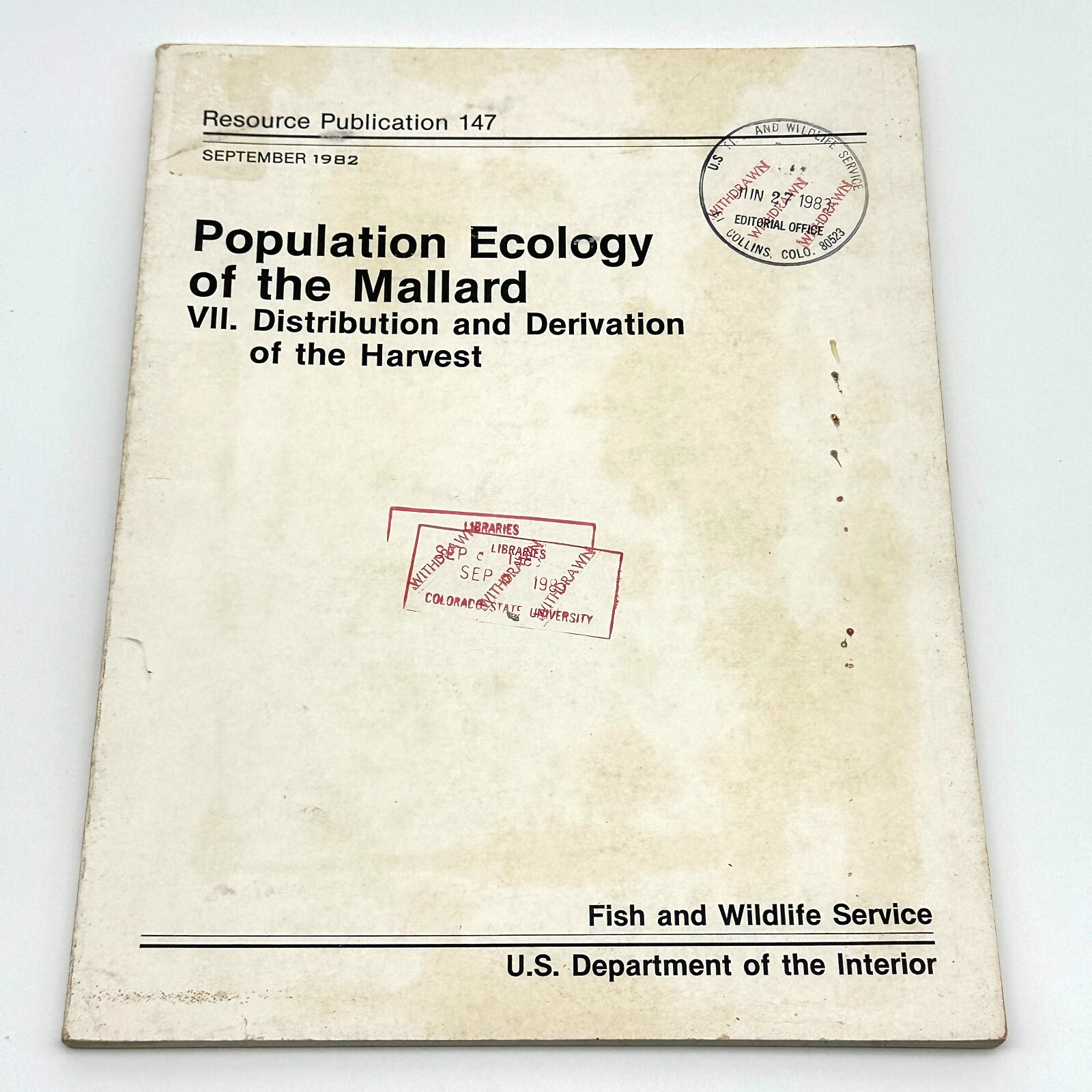 Population Ecology of the Mallard VII 1982 US Dept of Interior Ex Library Copy