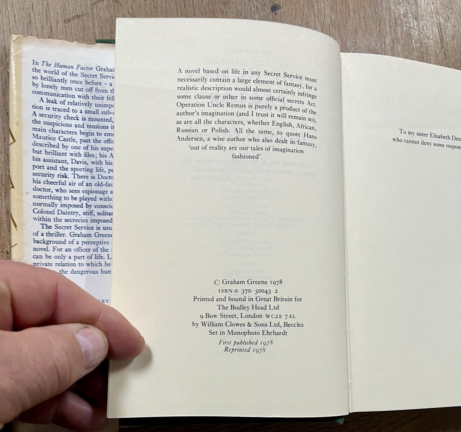 THE HUMAN FACTOR, GRAHAM GREENE, BOTLEY HEAD, HARDBACK, FIRST EDITION, 1978.