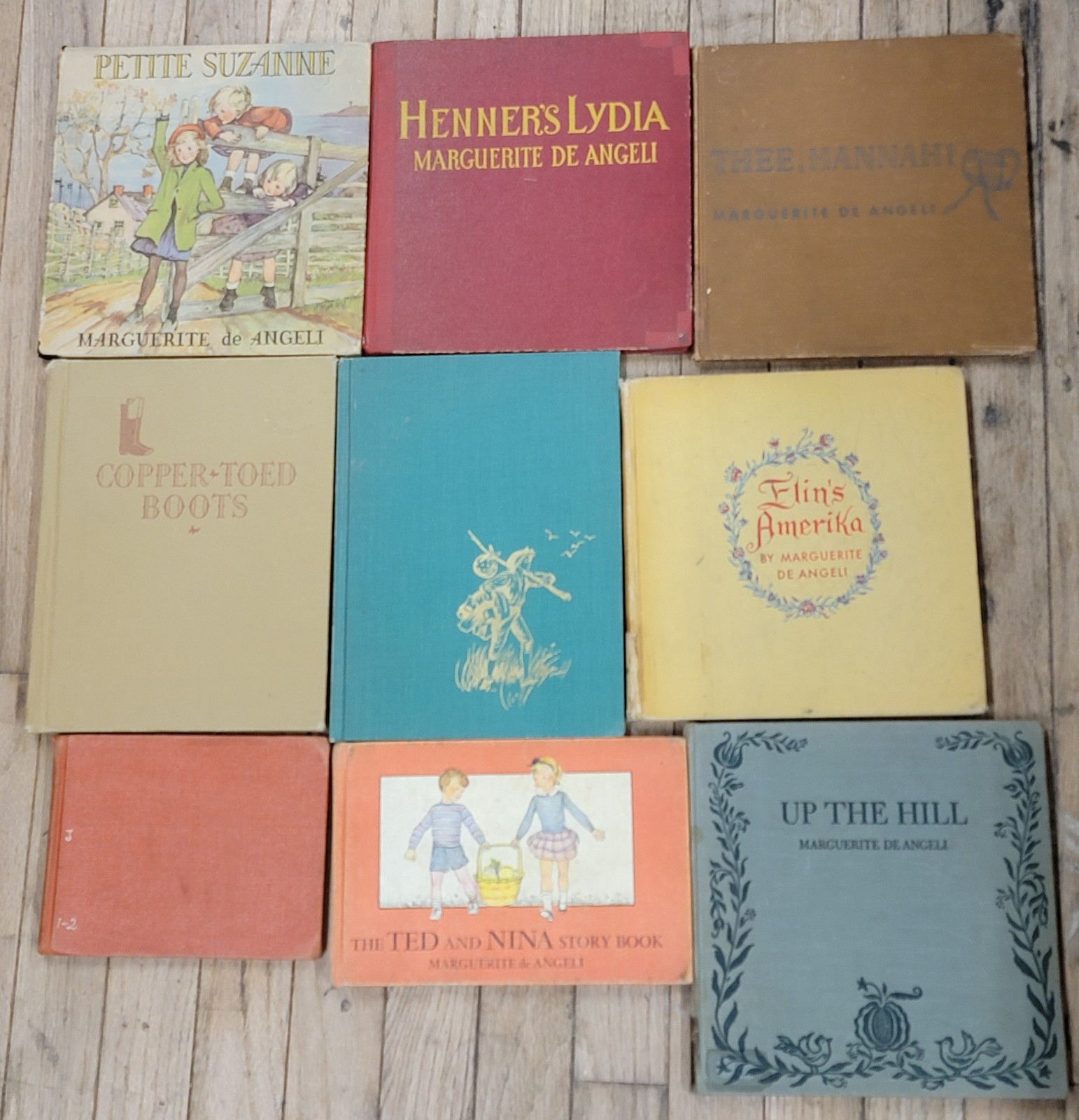 Lot 9 VTG hardcovers MARGUERITE de ANGELI Copper-Toed Books UP THE HILL more