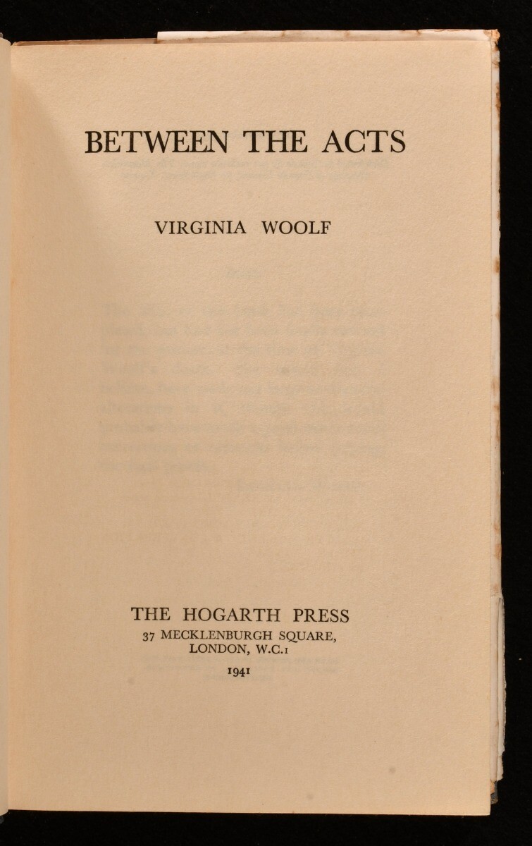 1941 Between the Acts by Virginia Woolf First Edition Dust Wrapper