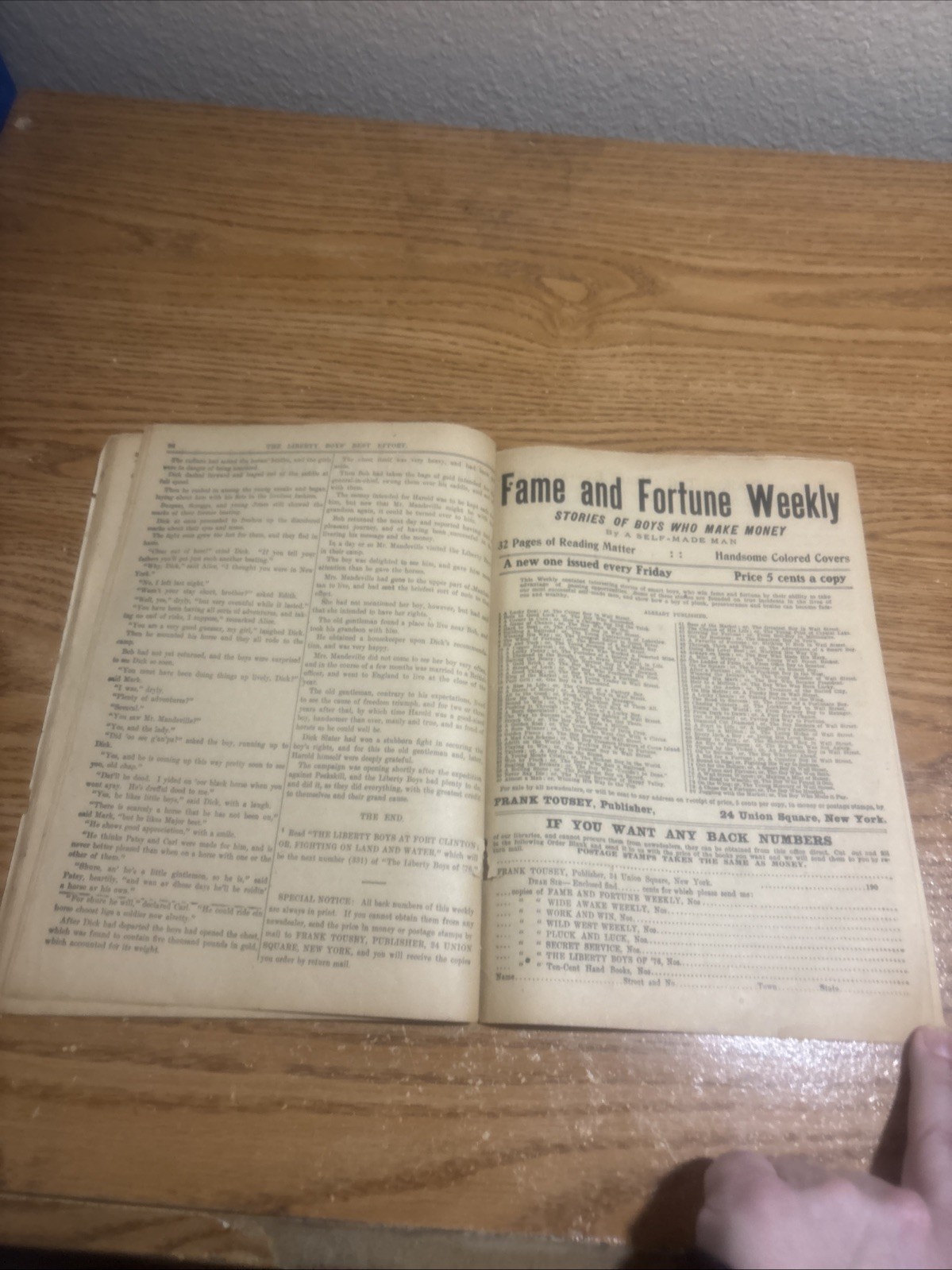 1907 The Liberty Boys of 76 No. 330 By Frank Tousey Winning A Stubborn Fight