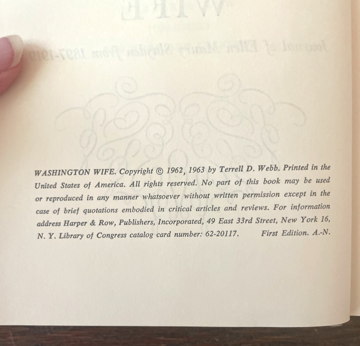 Washington Wife From the Journal of Ellen Maury Slayden 1st Edition 1963 HC/DJ
