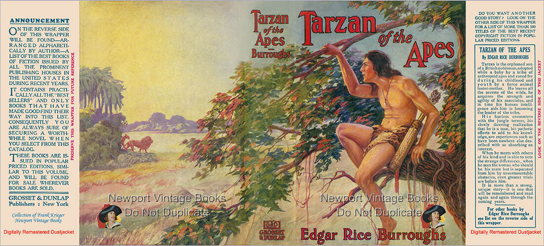 Edgar Rice Burroughs – TARZAN OF THE APES (1914) – Grosset Remastered Dustjacket