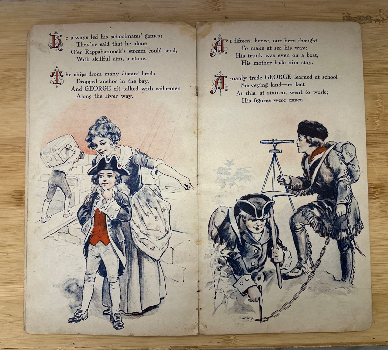 Antique 1916 Boyhood Days Of George Washington Stecher Lith Co. Rochester NY