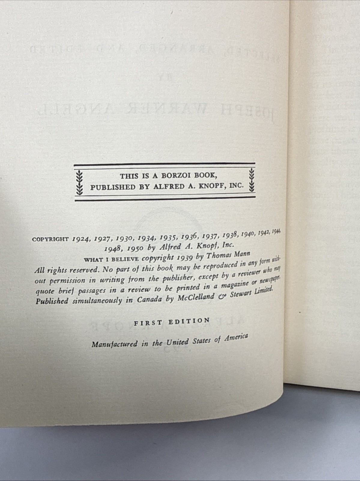 The Thomas Mann Reader Joseph Warner Angell Hard Cover First Edition