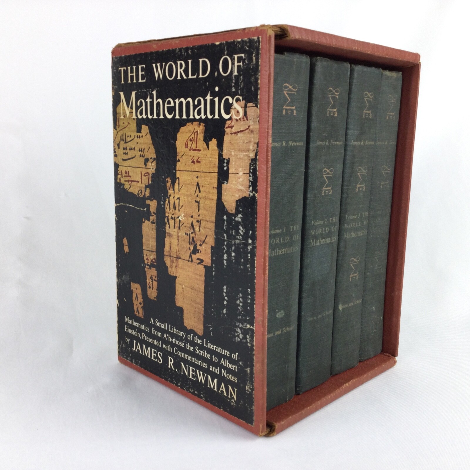 The World of Mathematics 4 Volume HC Box Set 1956 James Newman 1st Ed 3rd Print