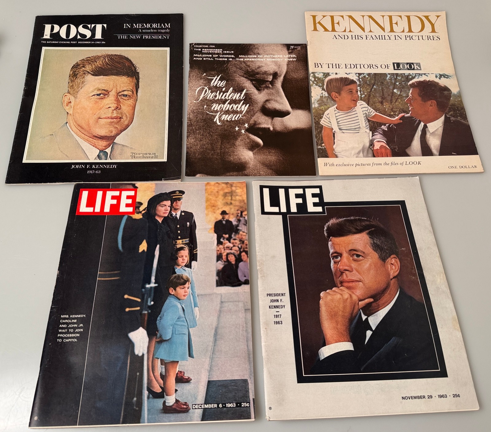 Lot of 5 1963 LIFE ~ LOOK ~ Saturday Evening POST JFK Kennedy Issues NO Labels