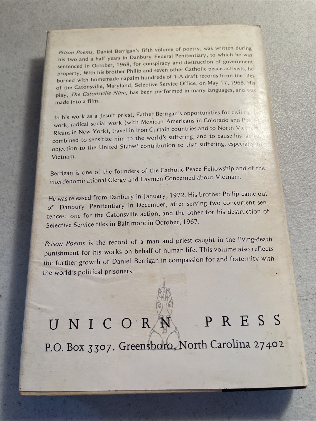 Daniel Berrigan Prison Poems First Edition 1973