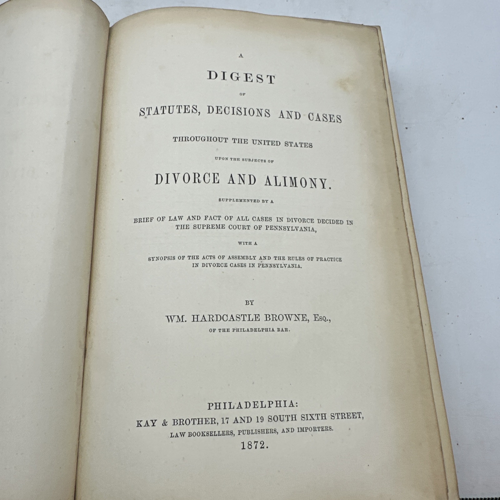 Divorce – Digest of Statutes & Cases Divorce Alimony 1872 Leather (5-1)