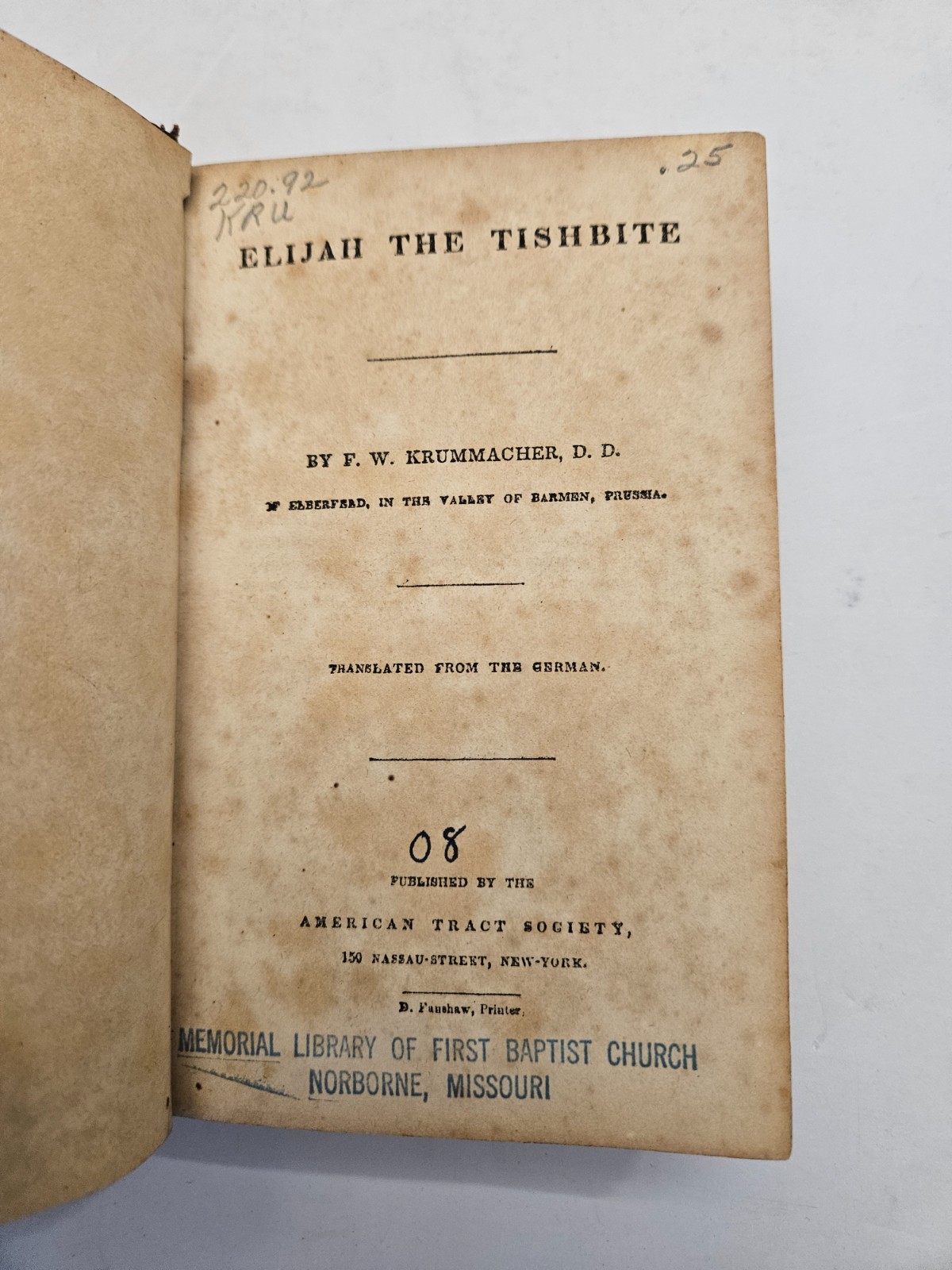 ELIJAH THE TISHBITE HC by F W Krummacher American Tract Society NY Mid-1800s