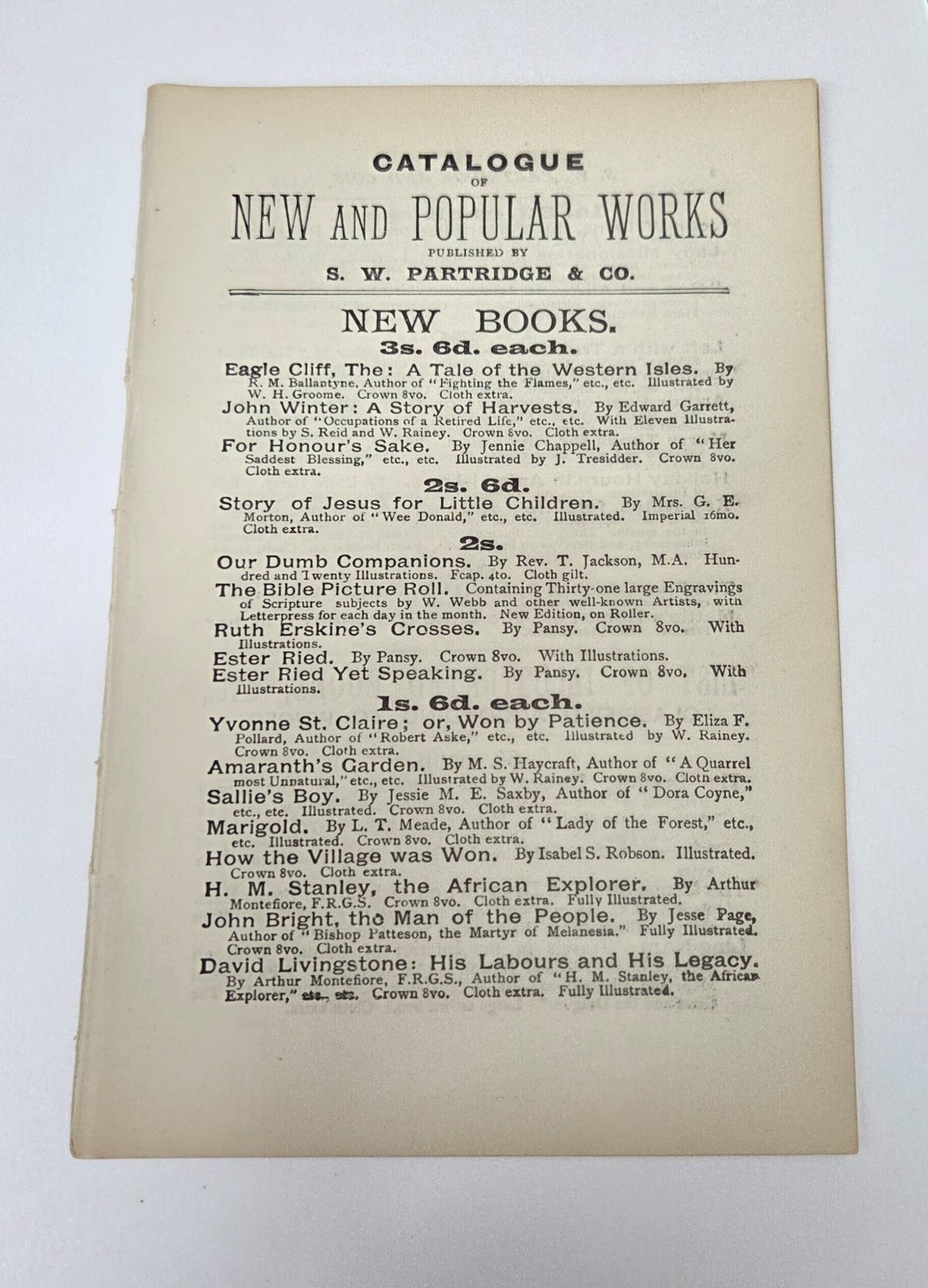 Rare Old Book Catalog – New and Popular Works Published by S.W. Partridge & Co.