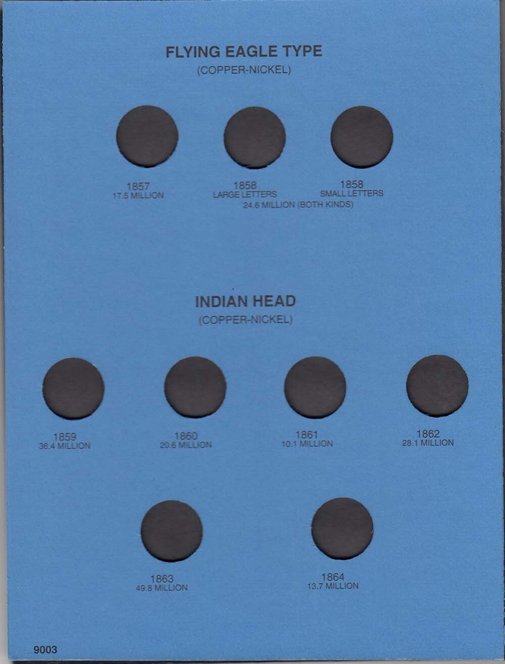 Whitman Blue Folder For US Flying Eagle Indian Cents Coins 1857 1909 Model 9003