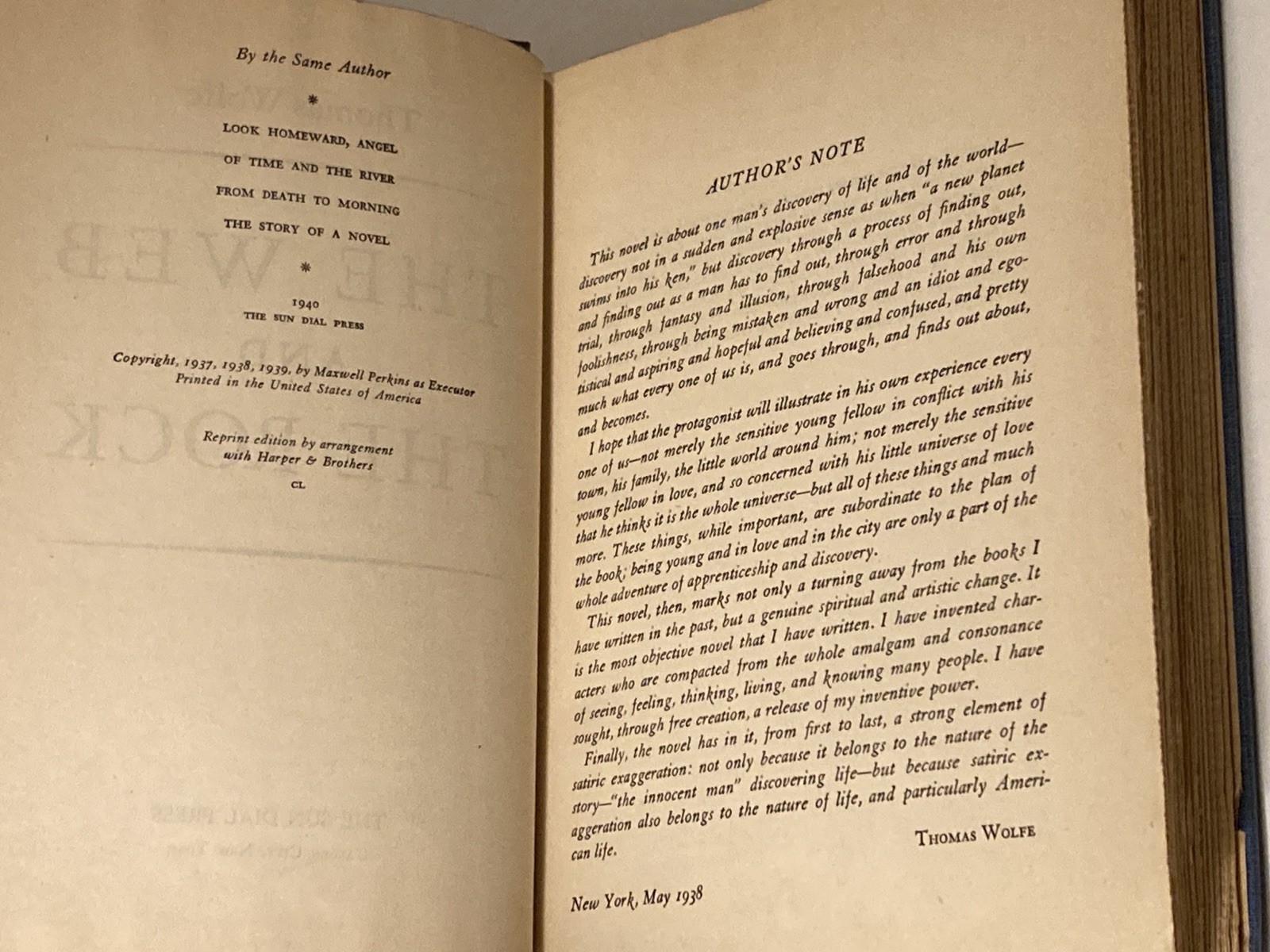 The Web and the Rock by Thomas Wolfe; 1940 Sun Dial Press Edition, VG+ / VG