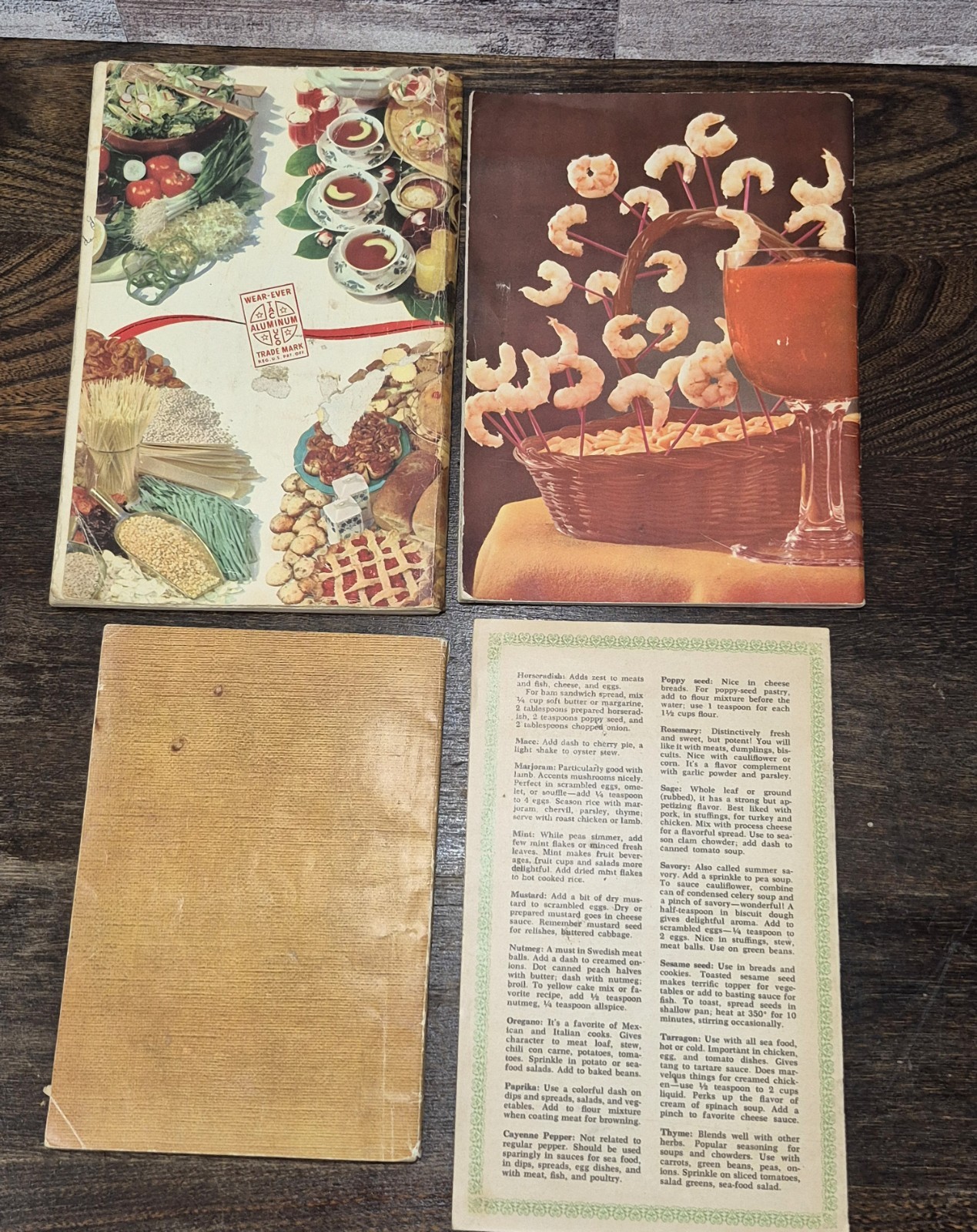 Lot of 4 Vintage Cookbooks, WearEver, Appetizers, Party Cookbook & Herbs/Spices