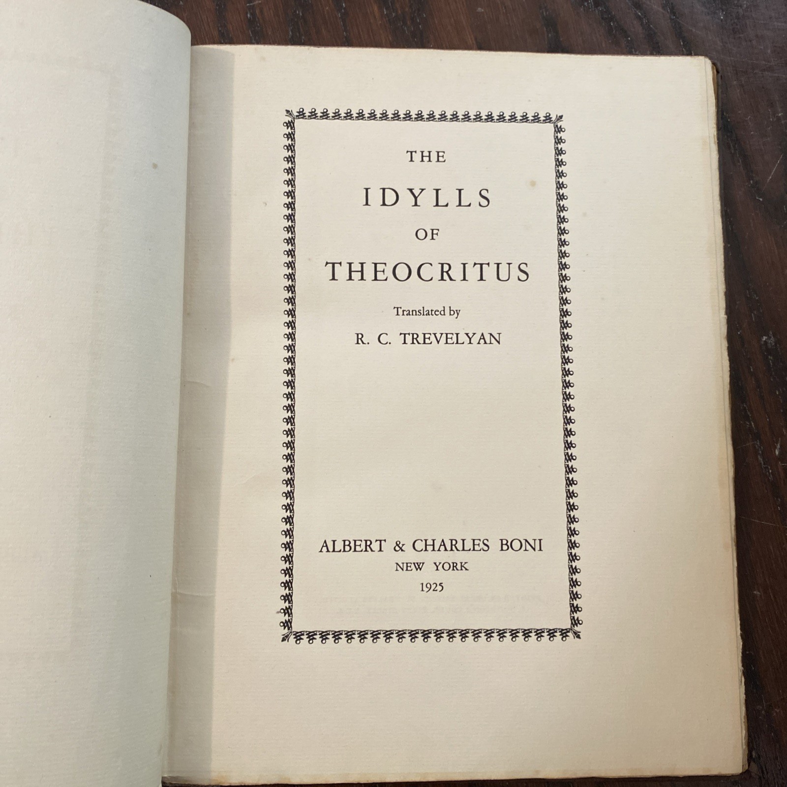 Idylls of Theocritus – Translated by R C Trevelyan 1925 HC Ltd. Ed. Numbered