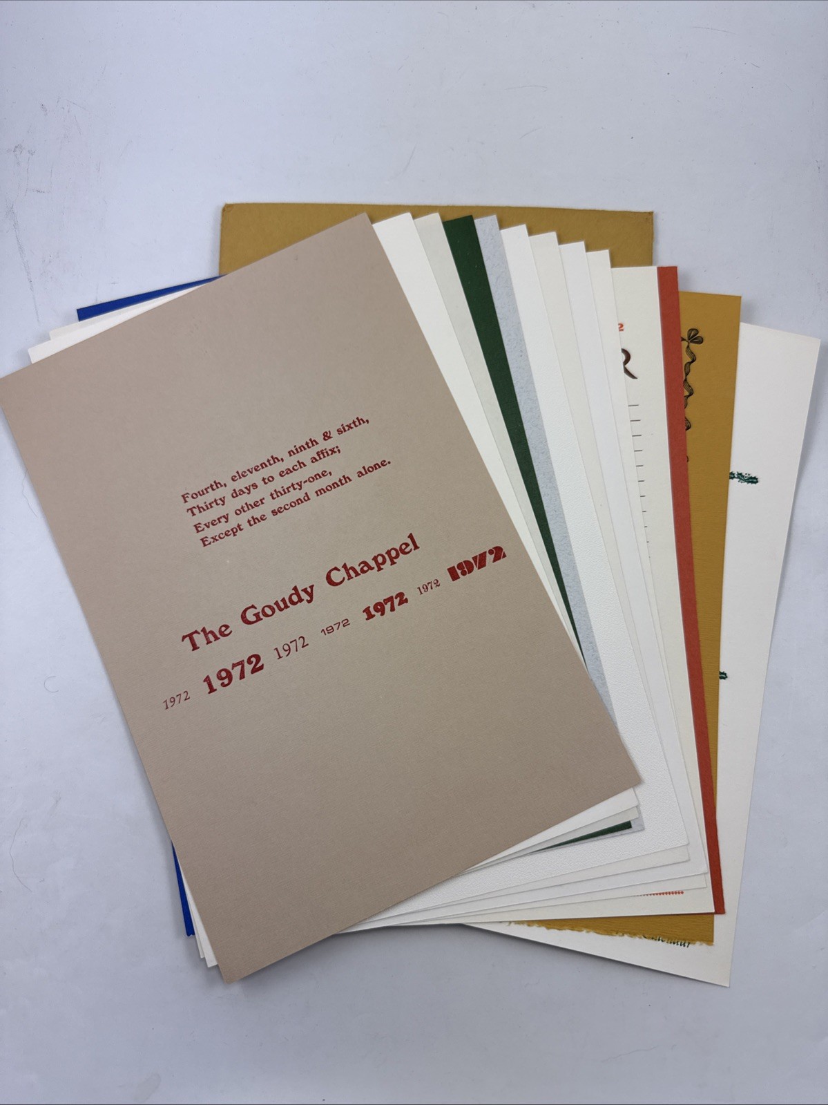 THE GOUDY CHAPPEL – 1972 Loose Leaf Calendar With Pages from Various Presses