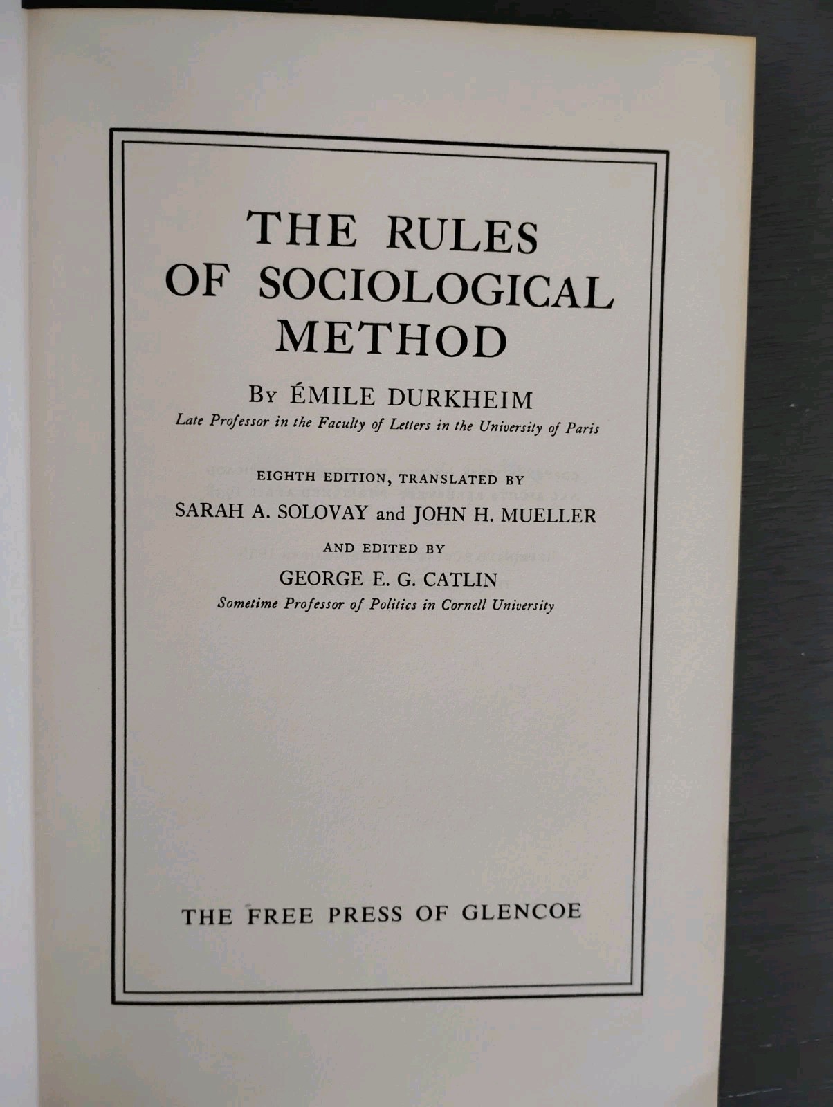 1962 DURKHEIM Rules of Sociological Method Hardcover / Free Press Ex Libris