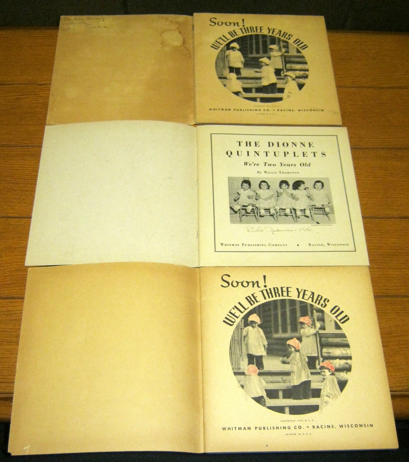 The Dionne Quintuplets Two & Three Years Old Book Lot (3) 1936 W/Newspaper clips