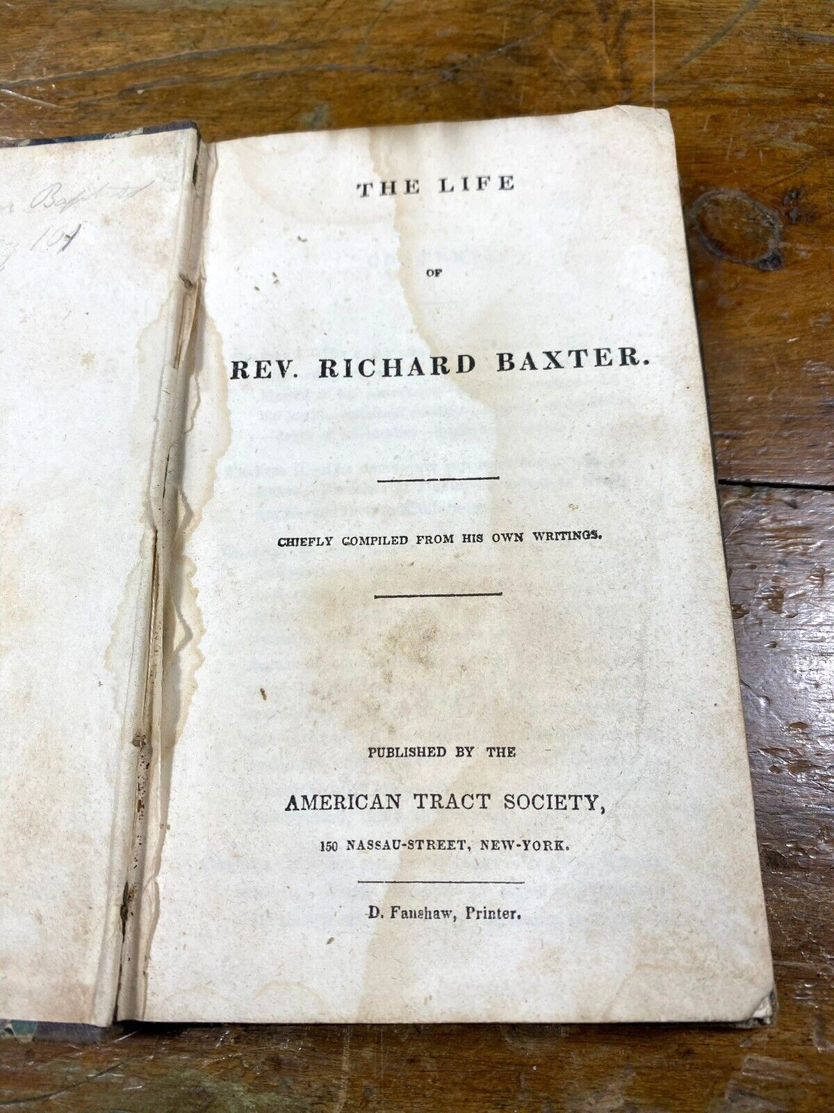 C.1835 Life of Rev. Richard Baxter ~ Publ. American Tract Society, 150 Nassau St