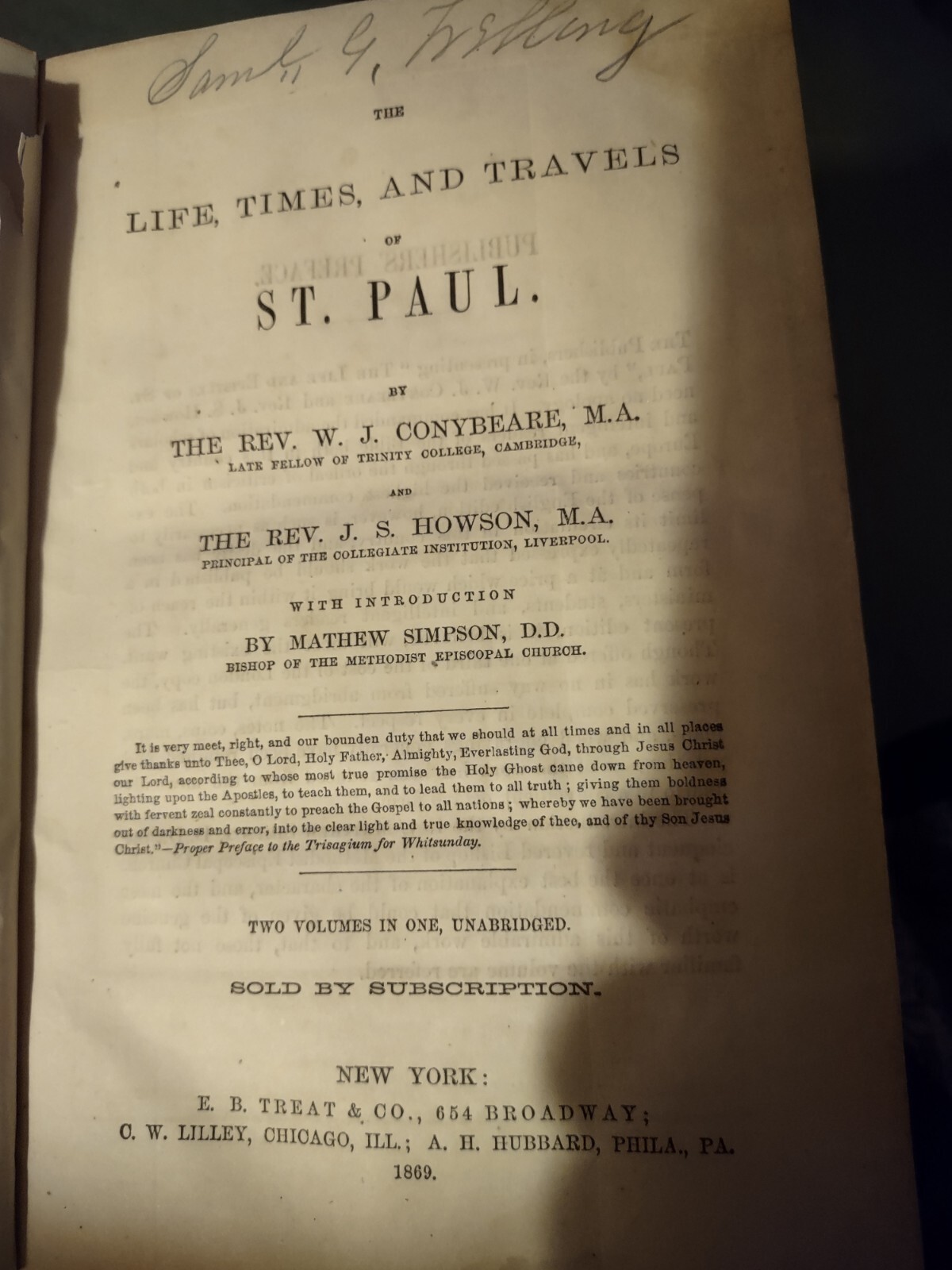 THE LIFE, TIMES, AND TRAVELS OF ST. PAUL 1st Edition, 1869, 3/4 Leather,Map