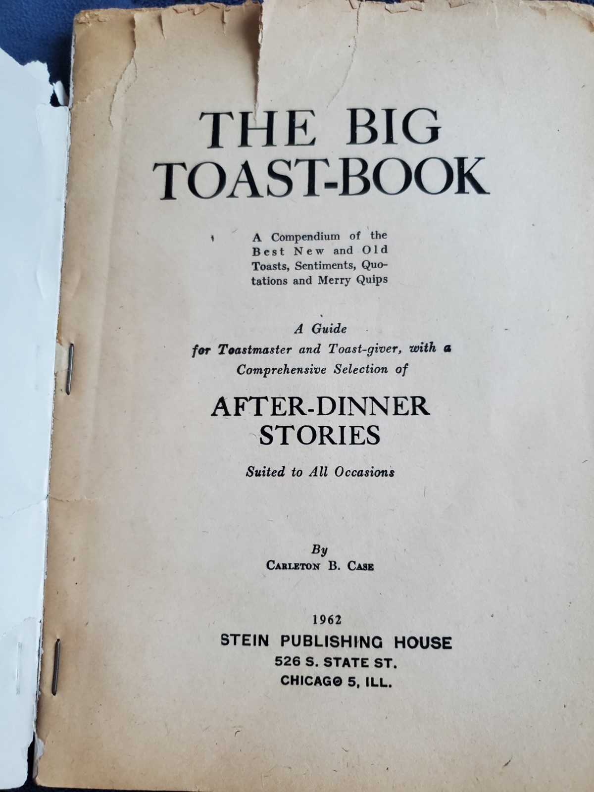 Vintage The Big Toast Book By Carleton B Case 1962 Recipe Book