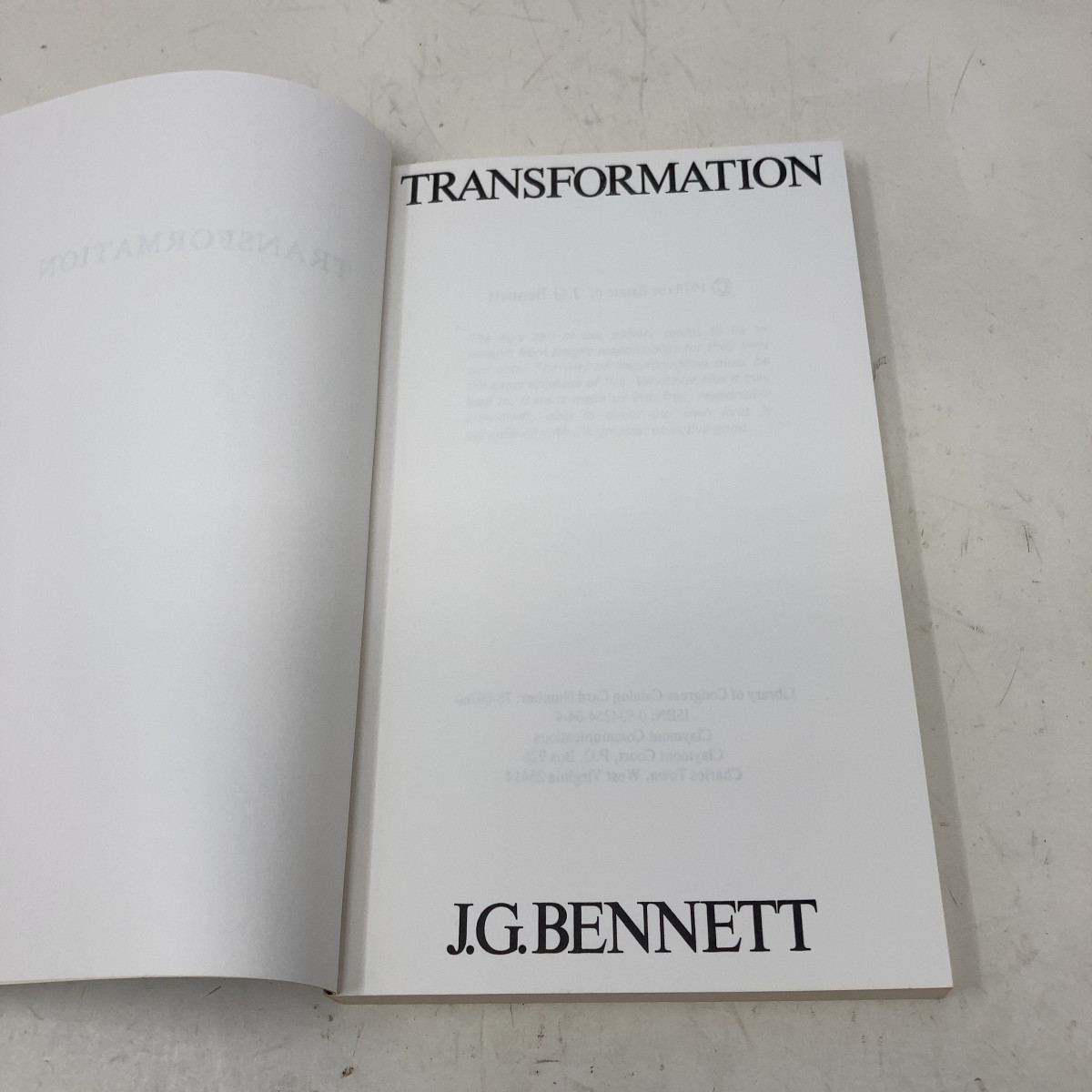 Transformation by John Bennett PB First Edition Very Good 1978