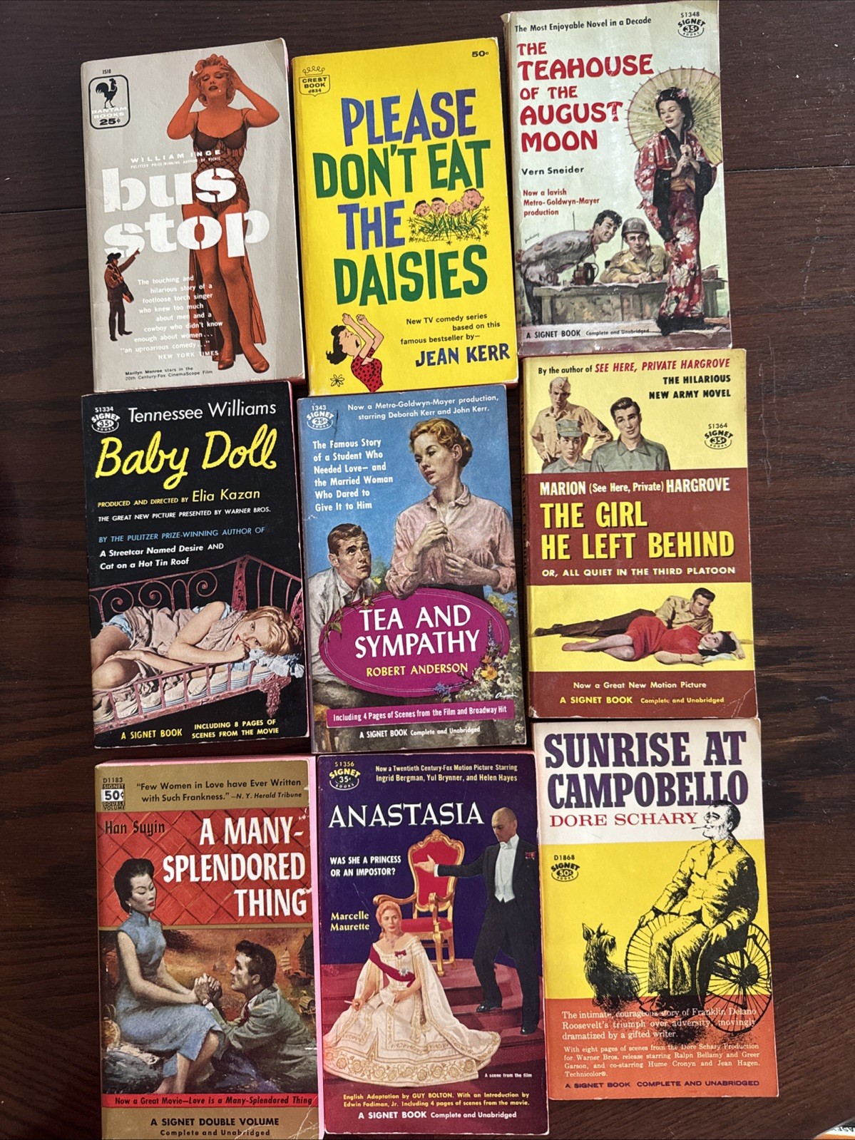 Vintage 1950s Paperback Lot Of 9 Signet, Bantam Crest Books Movie Tie In