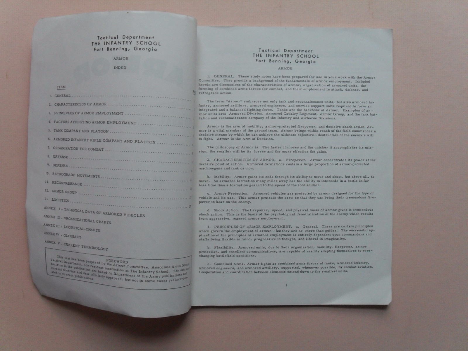 Armor Handbook – Armor Comm. Tactical Depart. Infantry School, Ft. Benning, GA