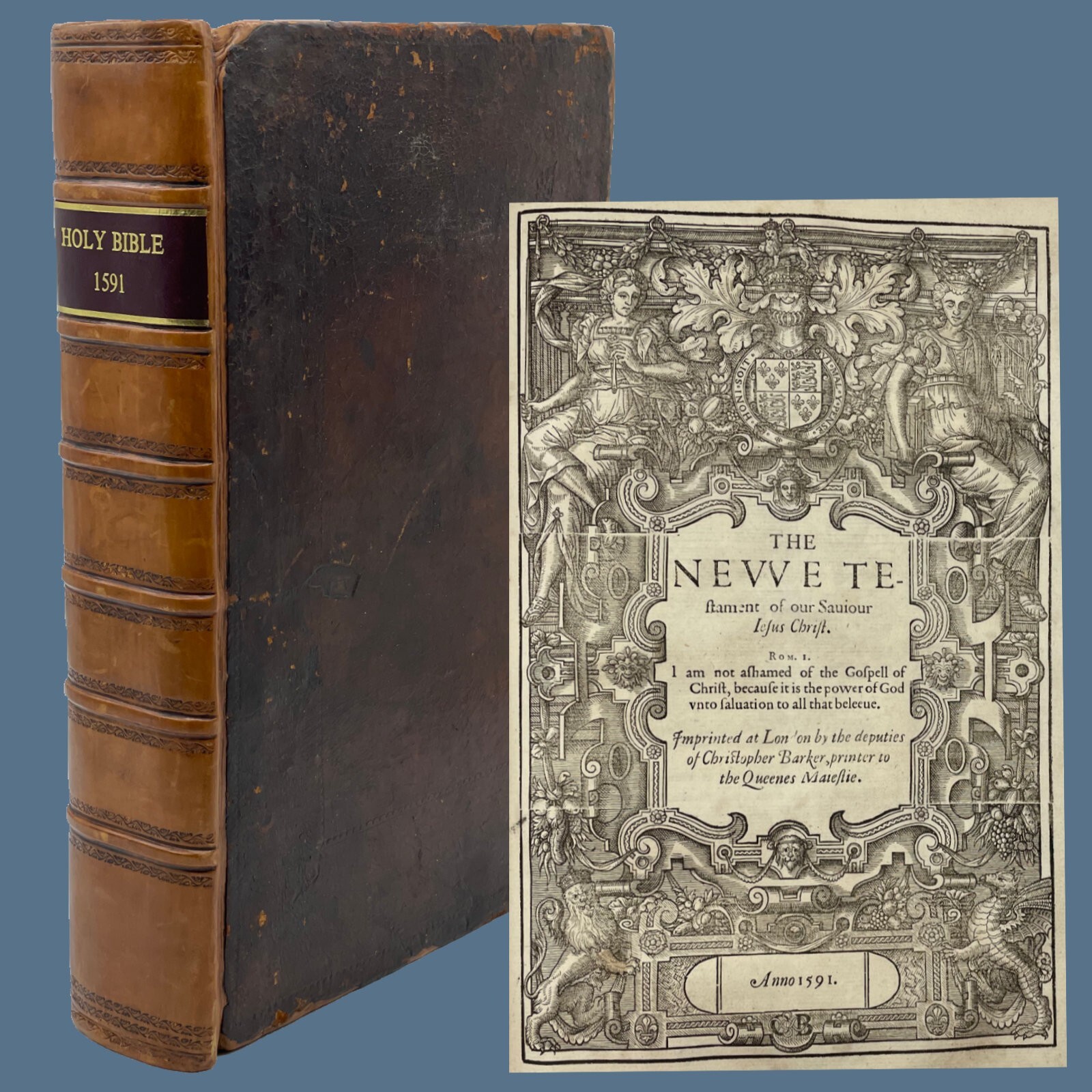 1591 Folio Bishops’ Bible with Titles Garden of Eden Engraving King James