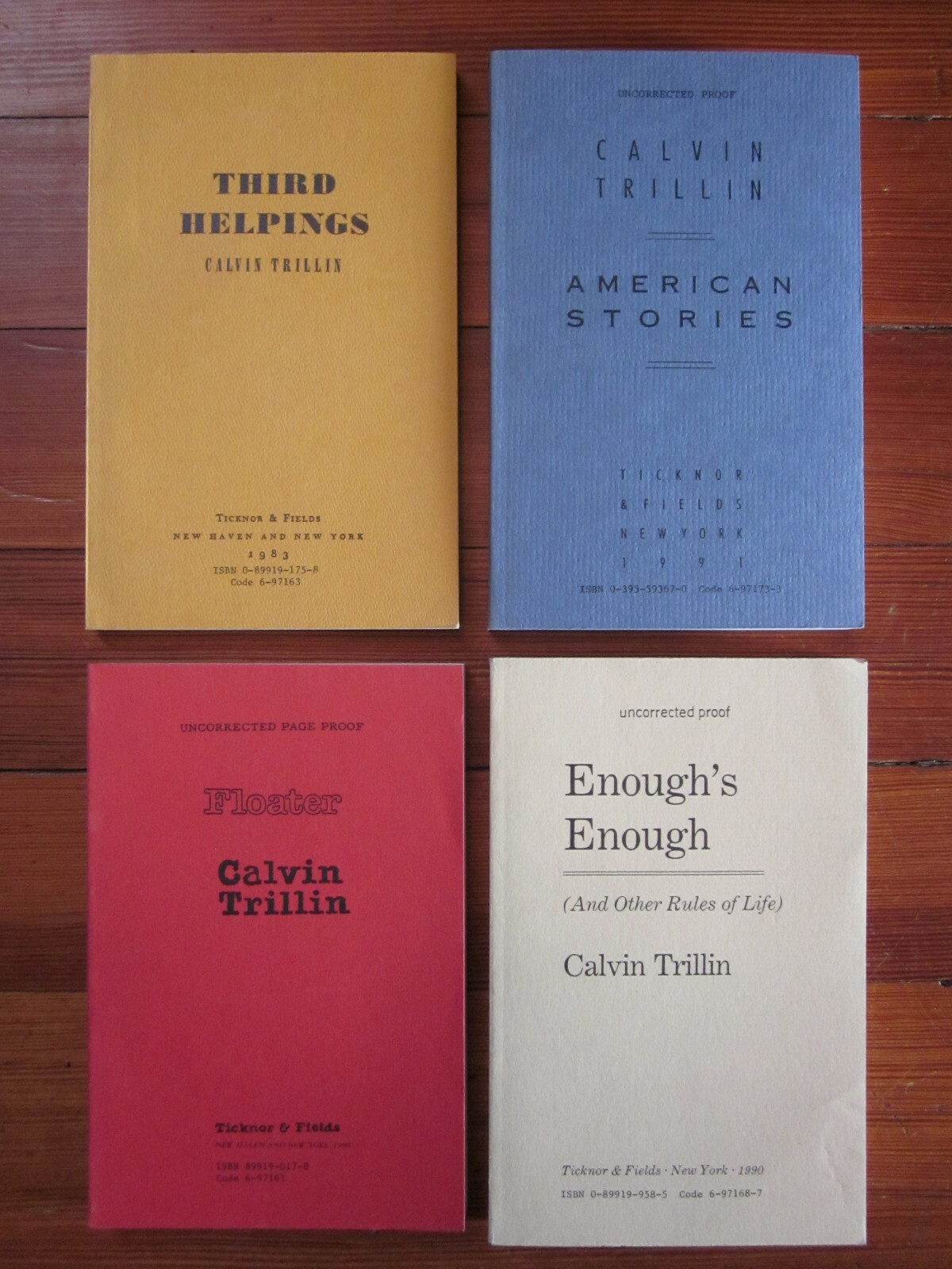 CALVIN TRILLIN Lot Four ARC Uncorrected Proof Books Galley Advance Reading Copy