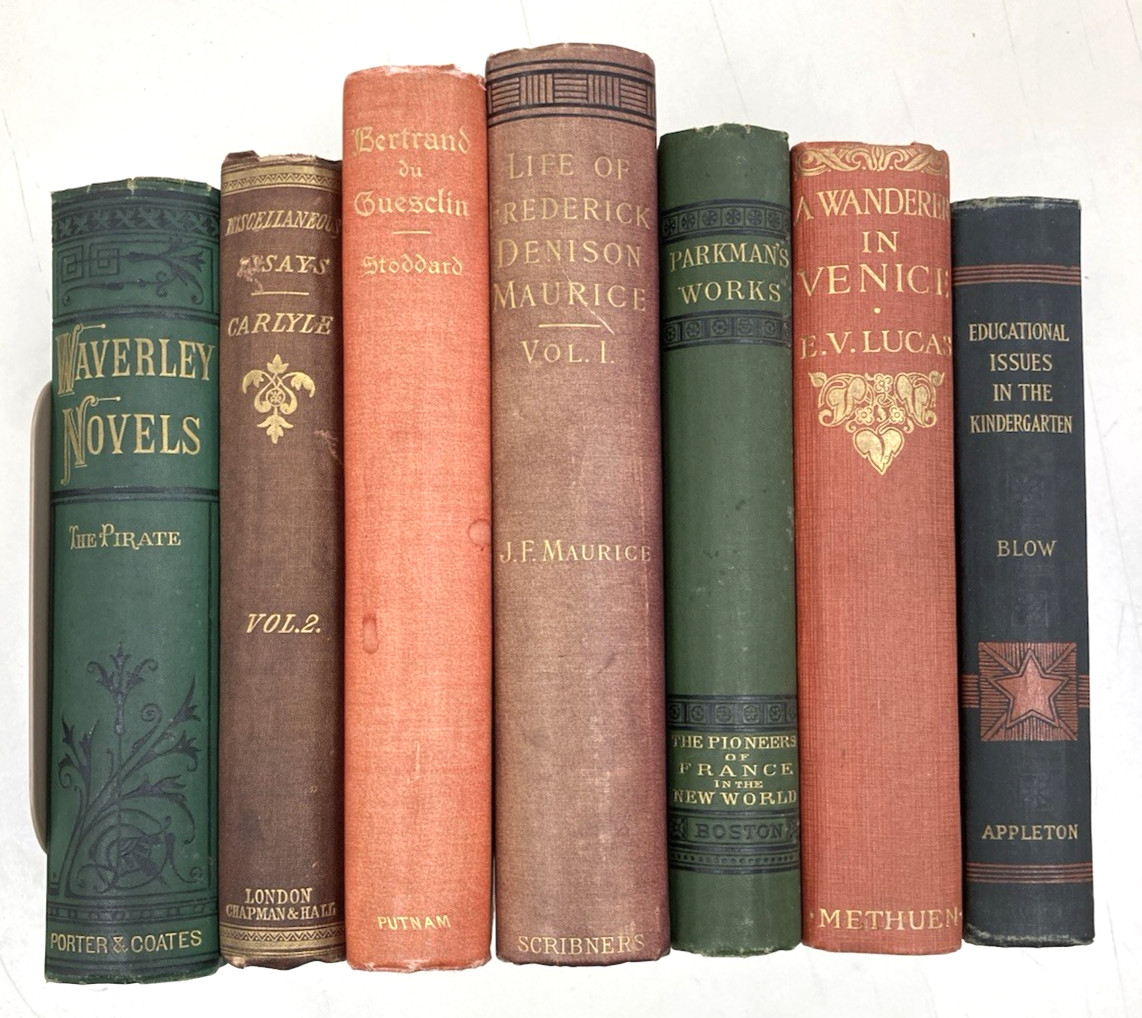Lot of 7 Books Gilt Decorated Multicolor Staging Display Antique Old Victorian