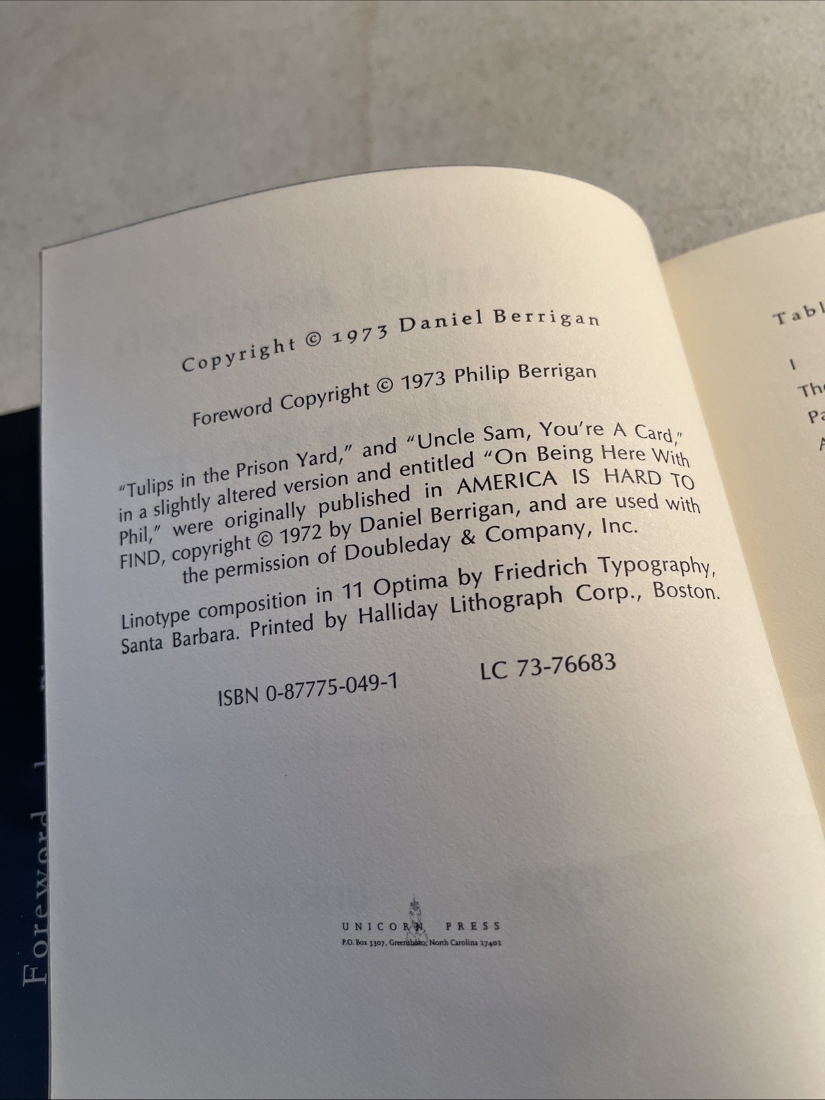 Daniel Berrigan Prison Poems First Edition 1973