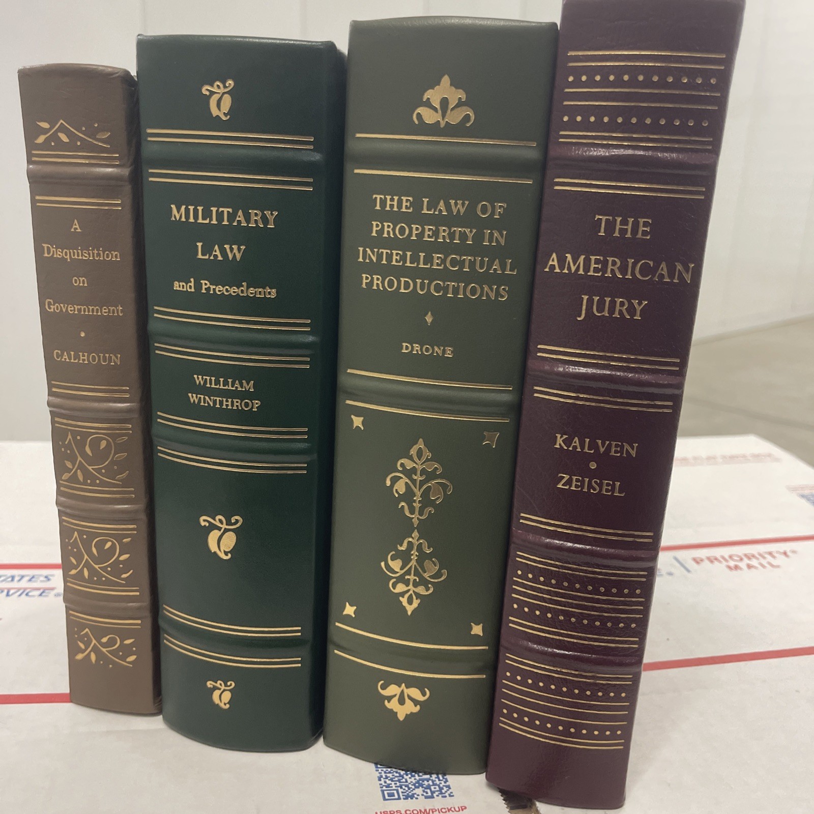 Lot Of 4 Leather Jury Military Disquisition Property…. Legal Classics Library