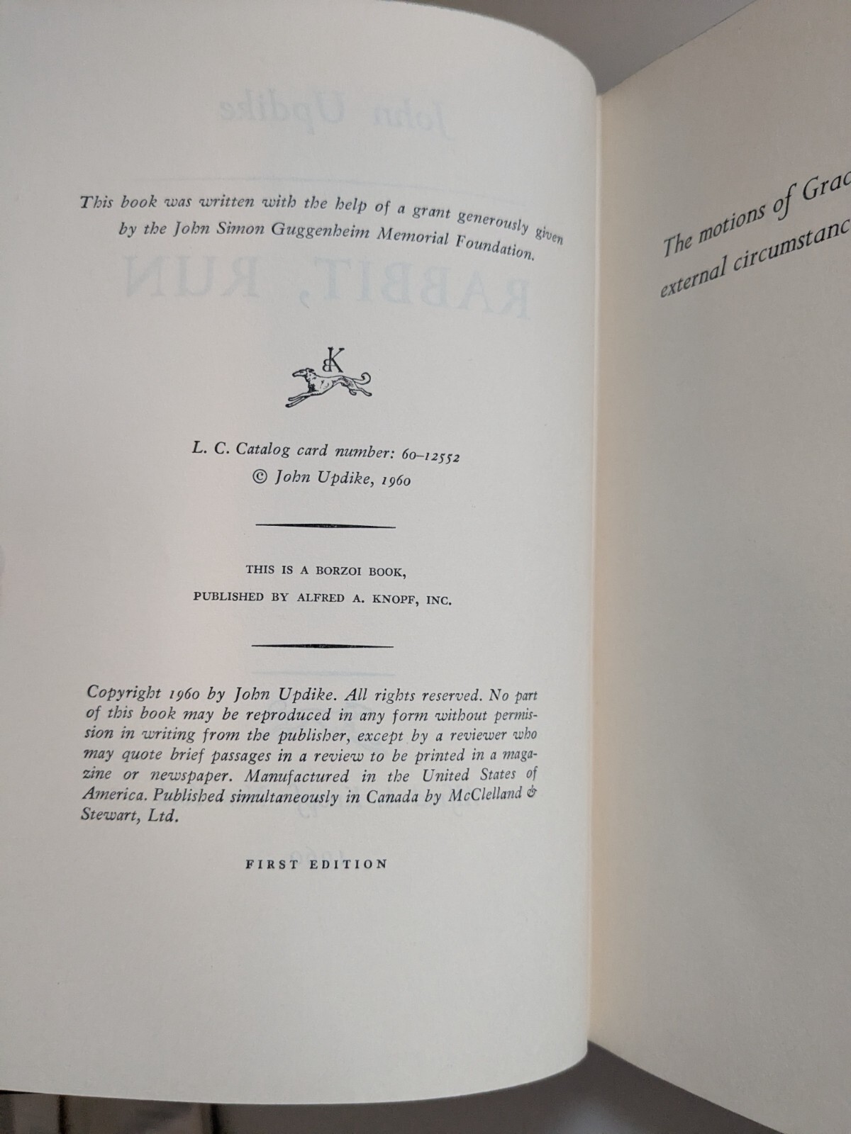 Rabbit Run – John Updike First Edition, 1st State 1960