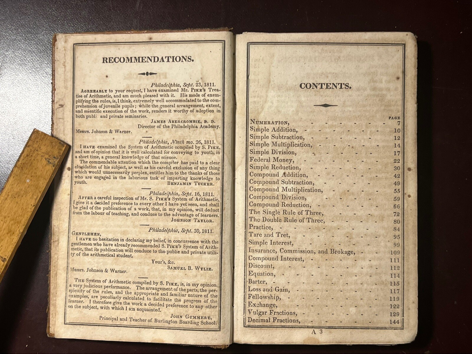 1829 Practical Arithmetic by Stephen Pike, 195 Years Old, Nice Copy. *z