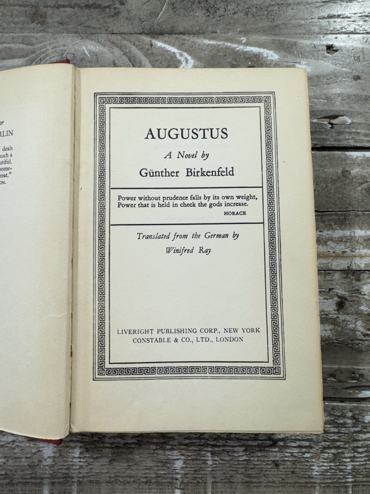1936 Antique Novel “Augustus by Gunther Birkenfeld” Rare Dust Jacket