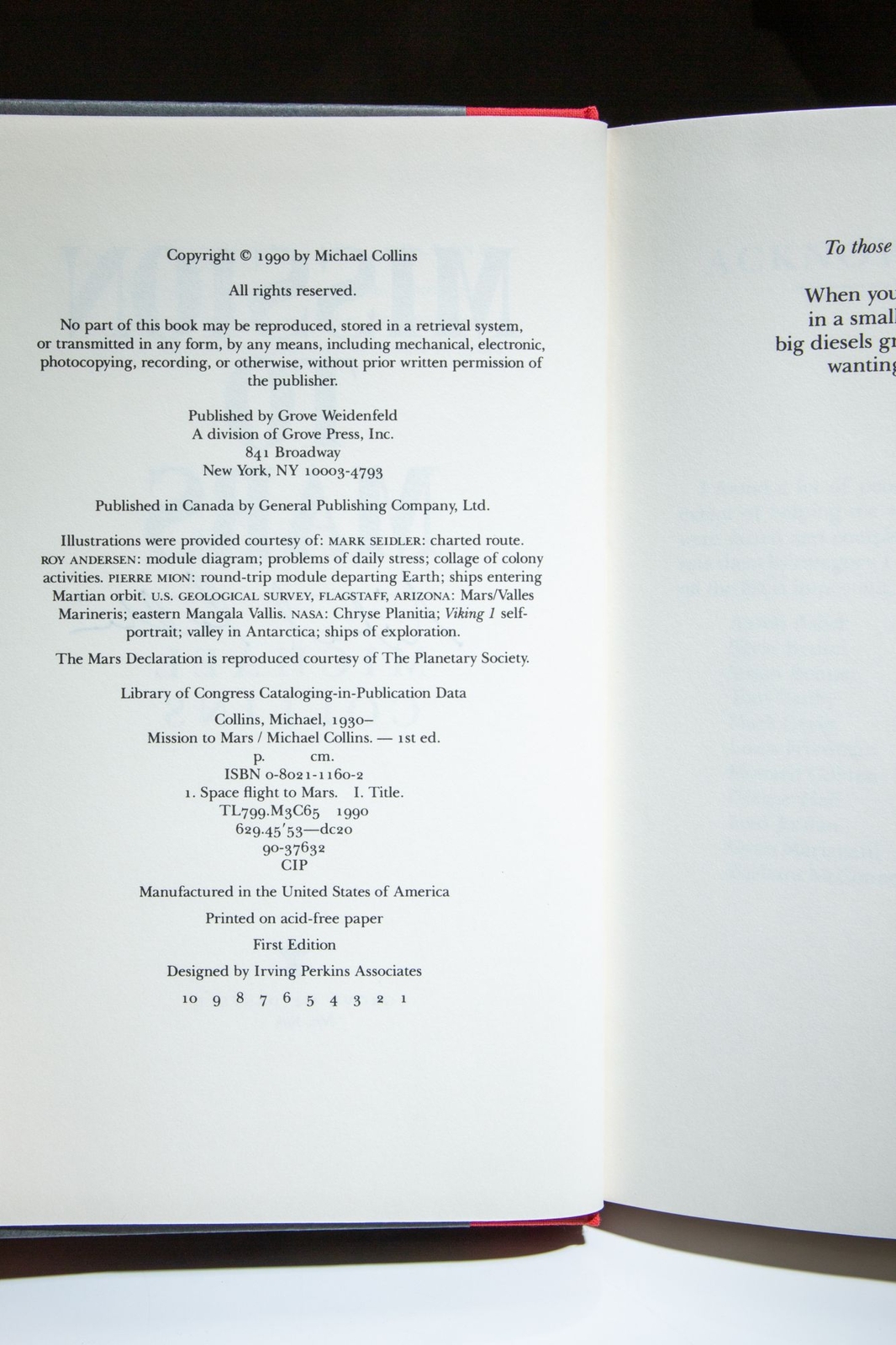 Michael Collins / Mission to Mars Signed 1st Edition 1990