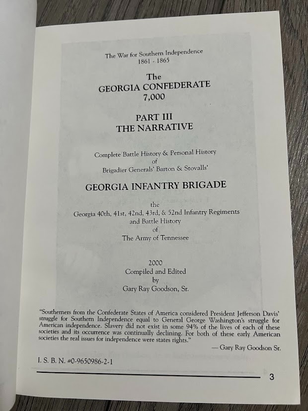GEORGIA Confederate 7000 Army Tennessee Set Infantry Brigade, Narrative GOODSON
