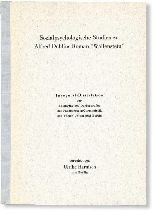 Harnisch SOZIALPSYCHOLOGISCHE STUDIEN ZU ALFRED DOBLINS ROMAN WALLENSTEIN [1971]