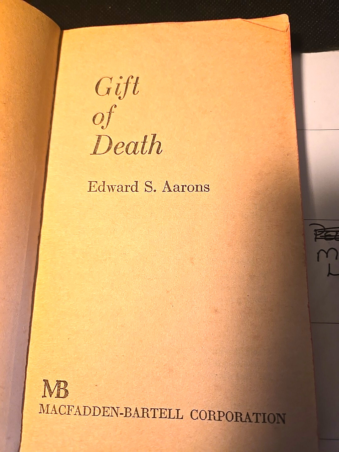 Gift Of Death Edward S. Aarons 1970 MacFadden Paperback Vintage Gothic Suspense