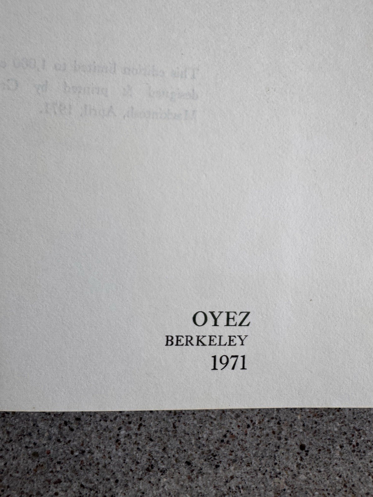 Kerhonkson Journal 1966 Diane di Prima Oyez Berkeley 1971 Ltd. 1000 Copies