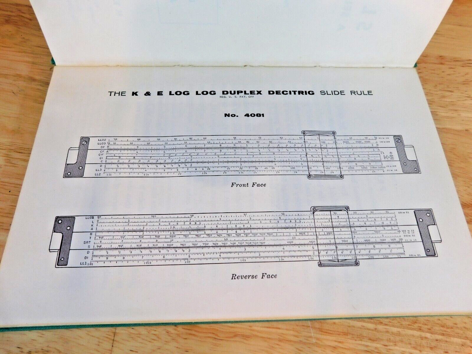1955 KEUFFEL & ESSER [K&E] Slide Rule Log Log Duplex Decitrig INST MANUAL, 1/30