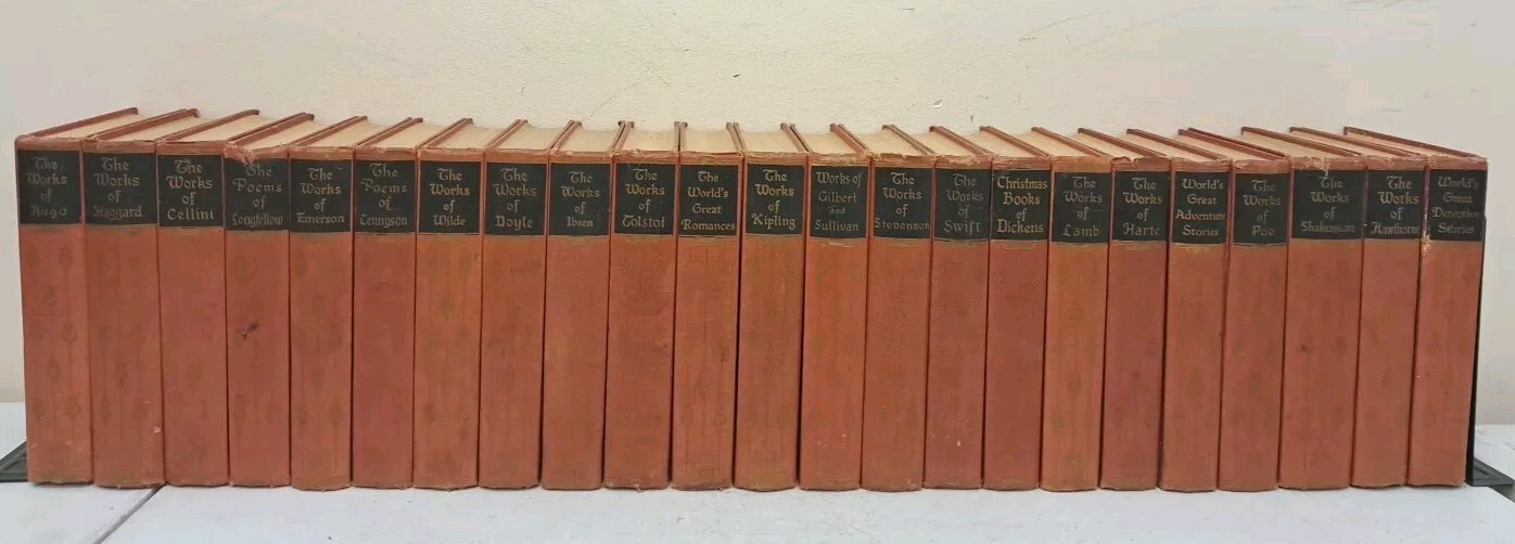 Lot Of 23 Red Antiquarian Books-Black’s Readers Service-Works Of Kipling-Hugo++