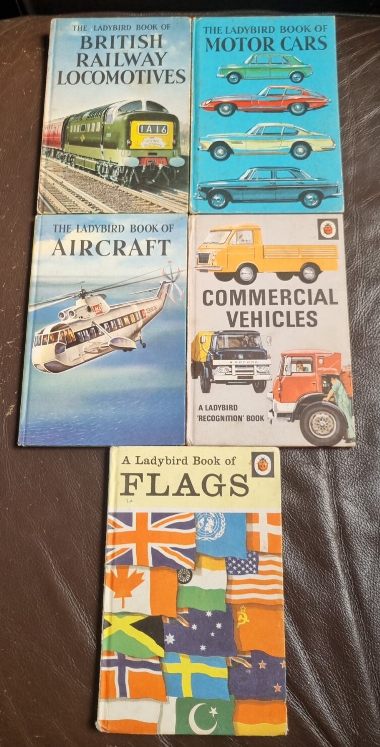 5 Ladybird book Series 584 Aircraft Cars Flags Full Set David Carey B Knight A1