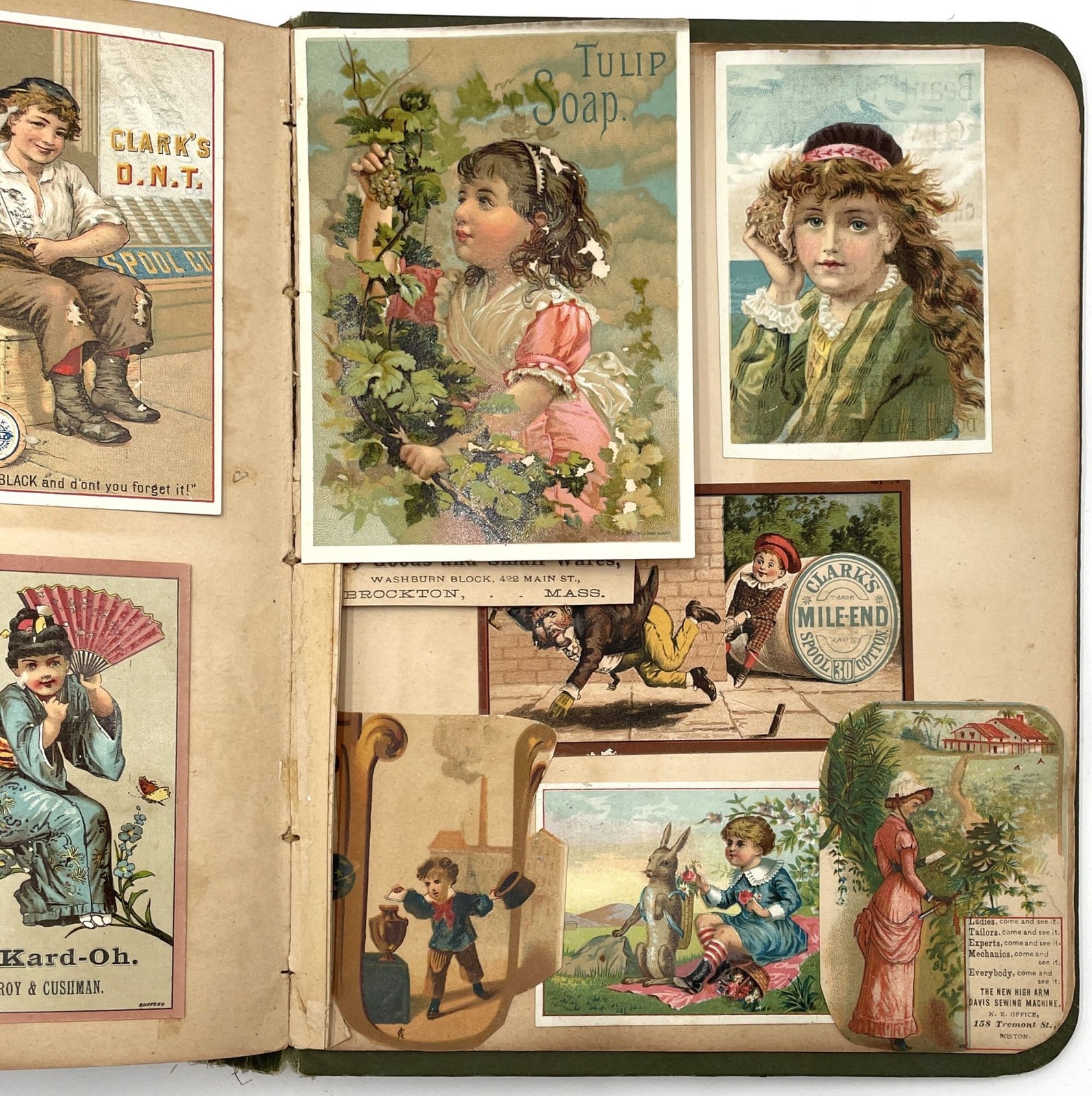 Handmade Scrapbook Featuring Chromolithograph Trade Cards Circa 1890