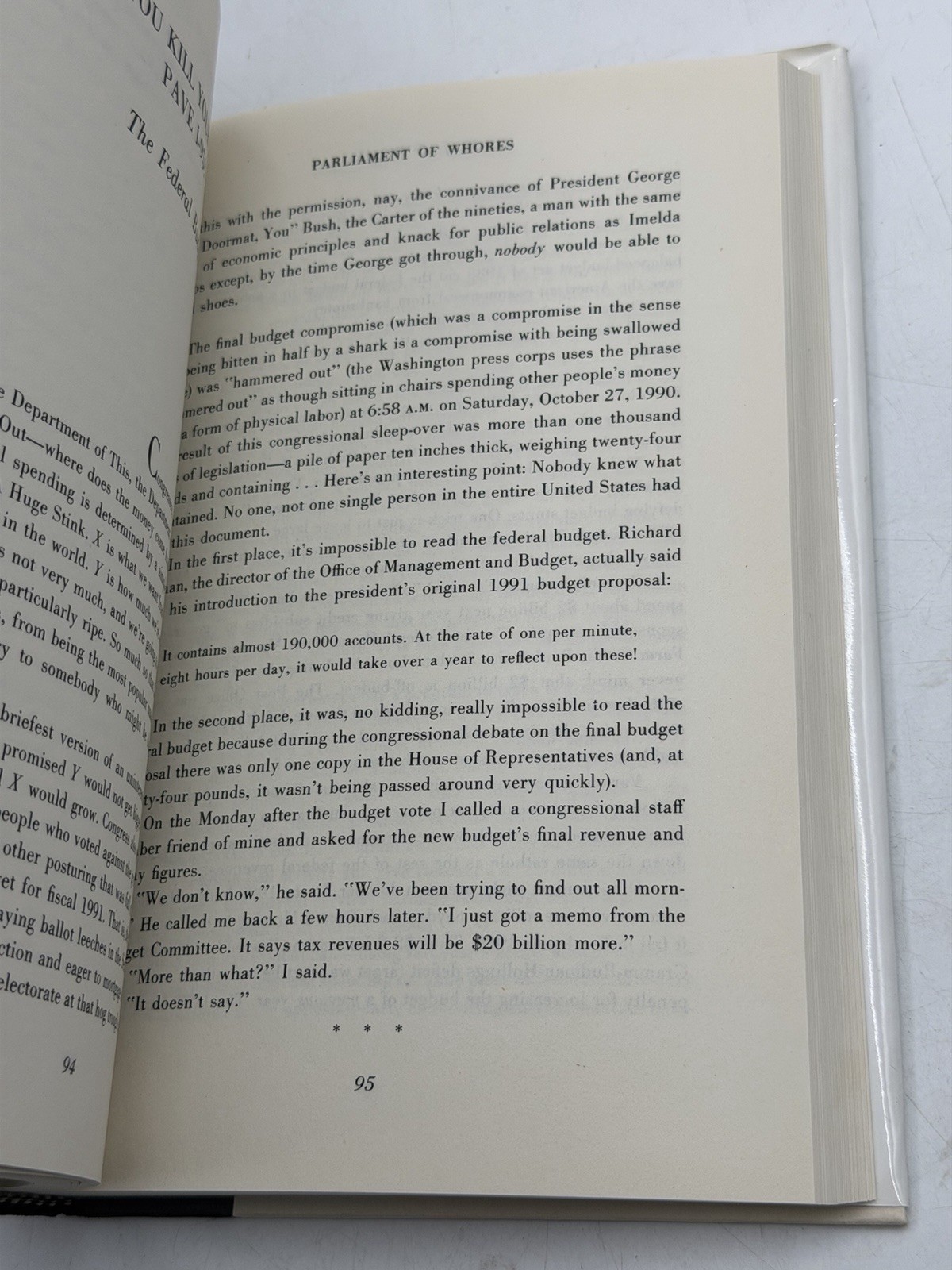 P. J. O’ROURKE – Signed 1st Ed – PARLIAMENT OF WHORES – Goverment, Humor Classic