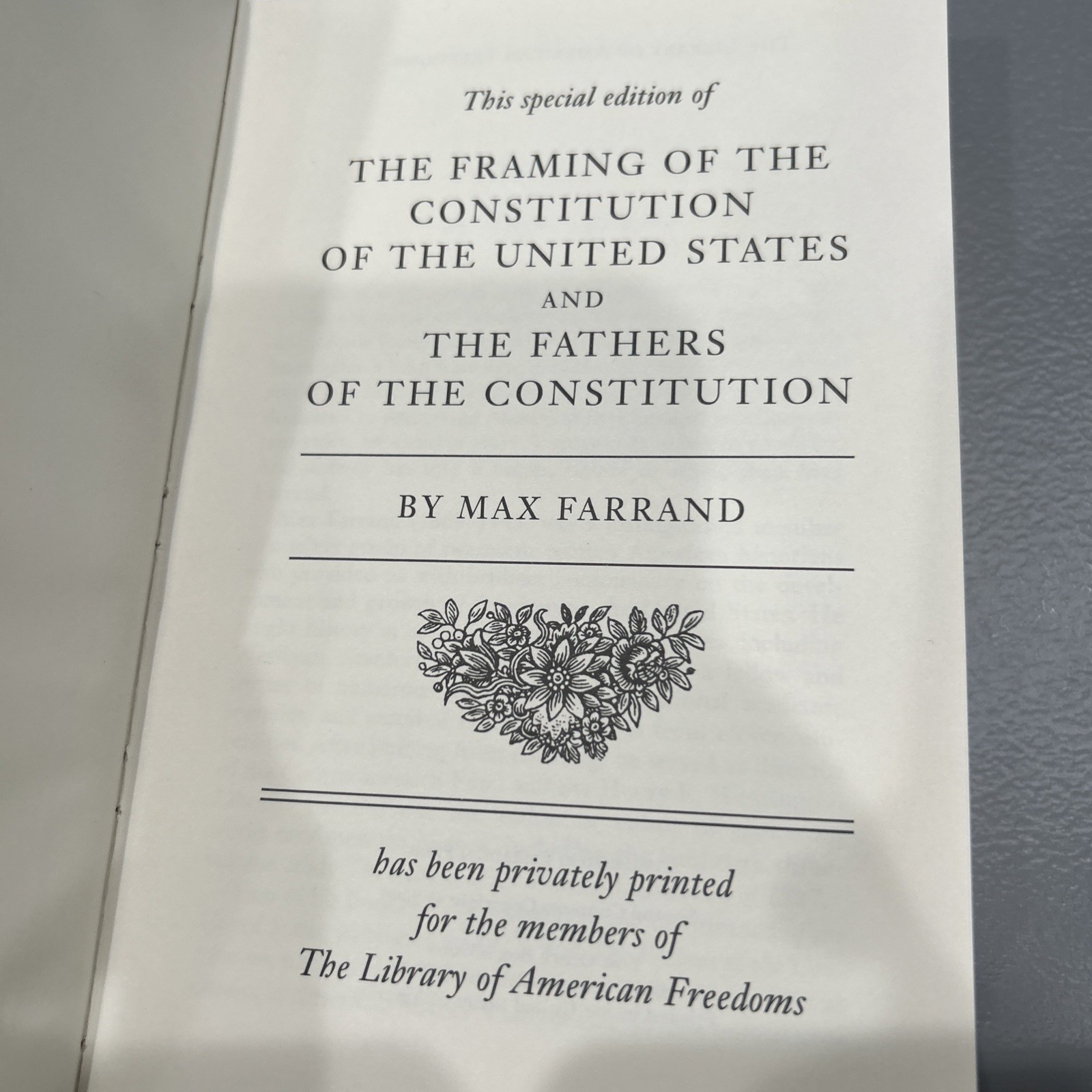 Farrand Framing & Fathers US Constitution Leather Book Library American Freedoms