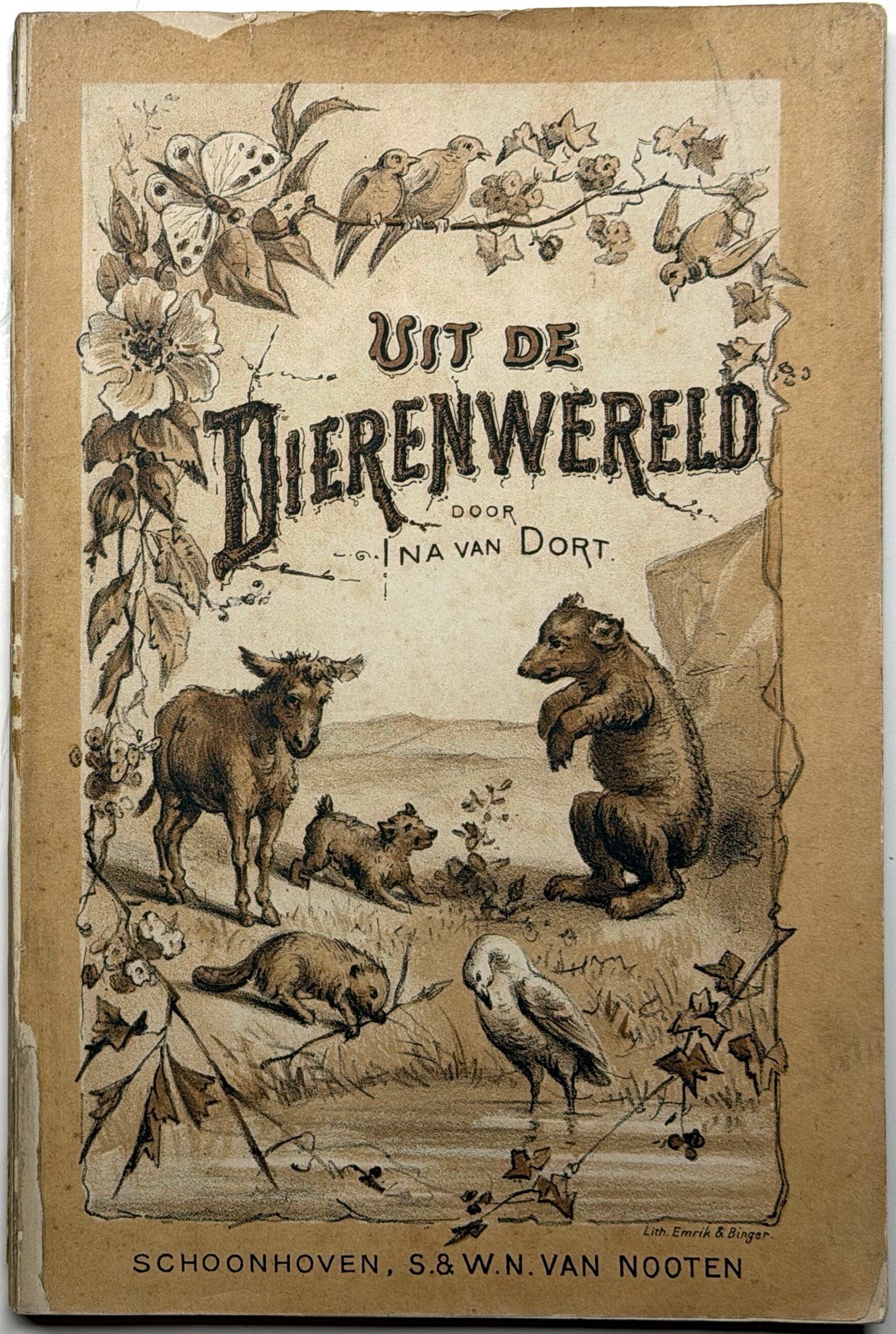 1897 UIT DE DIERENWERELD INA VAN DORT DUTCH CHILDRENS ANIMAL BOOK 3 COLOR PLATES