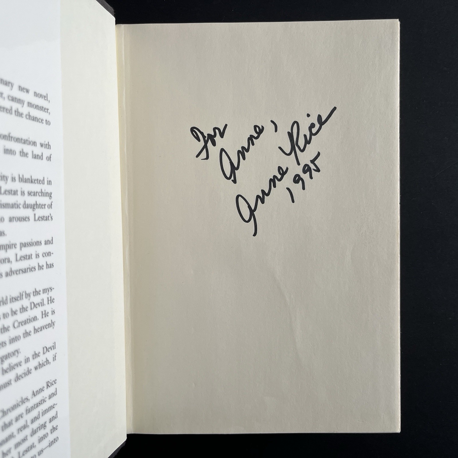 Memnoch the Devil Vampire Chronicles Anne Rice Signed to Anne 1995 First Edition